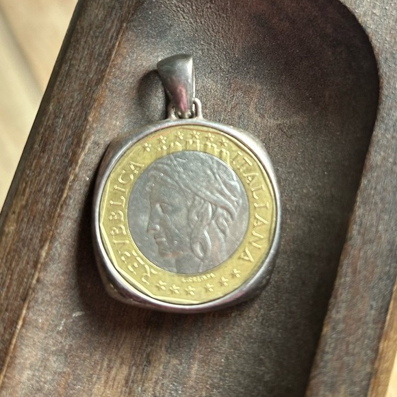 Milor Vintage Sterling Silver Republica Italiana Coin Pendant 15.7 Grams Silver - Picture 2 of 9